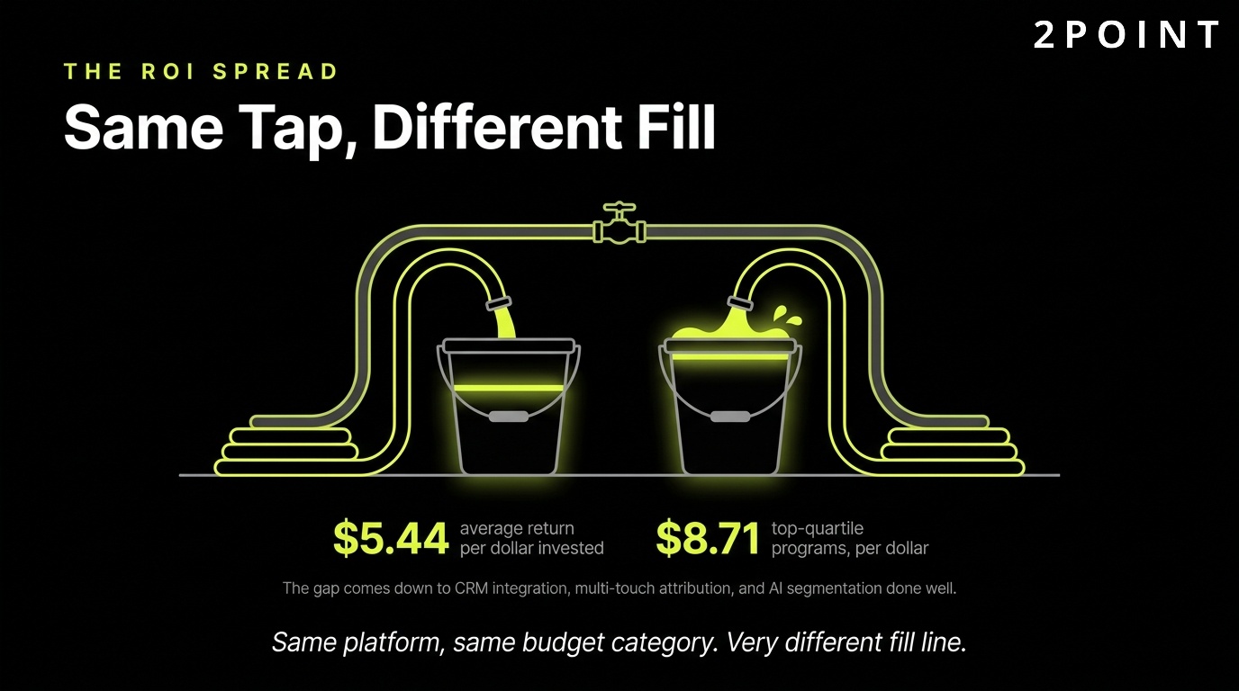 Marketing automation ROI spread: the same investment tap, a different fill for every program.