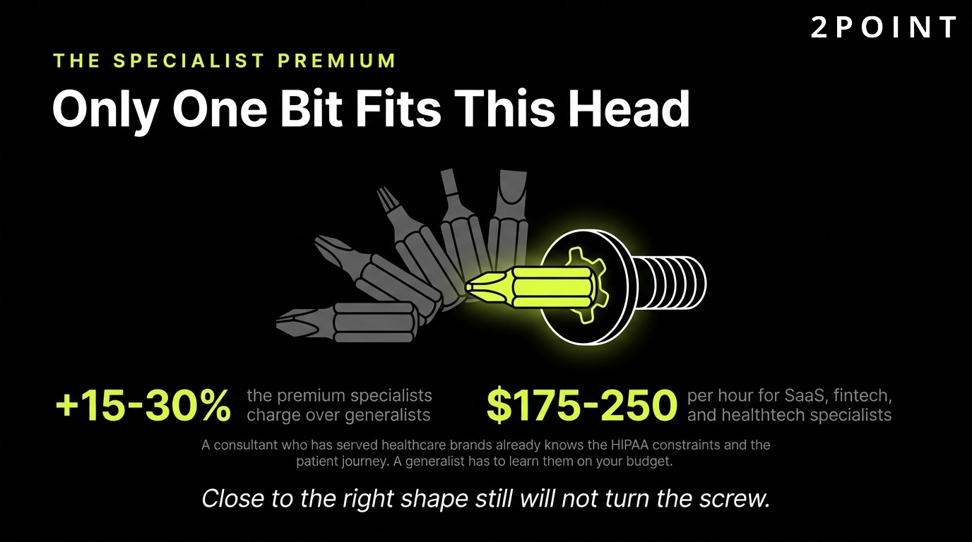 The specialist premium in consulting: only one bit fits this particular head, which is why it costs more.
