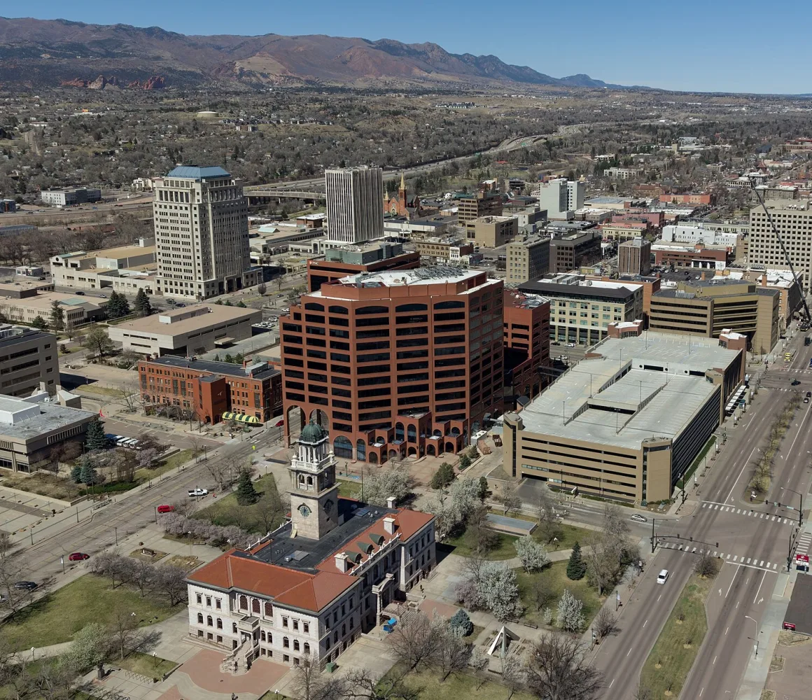 Colorado Springs with the Front Range behind it
