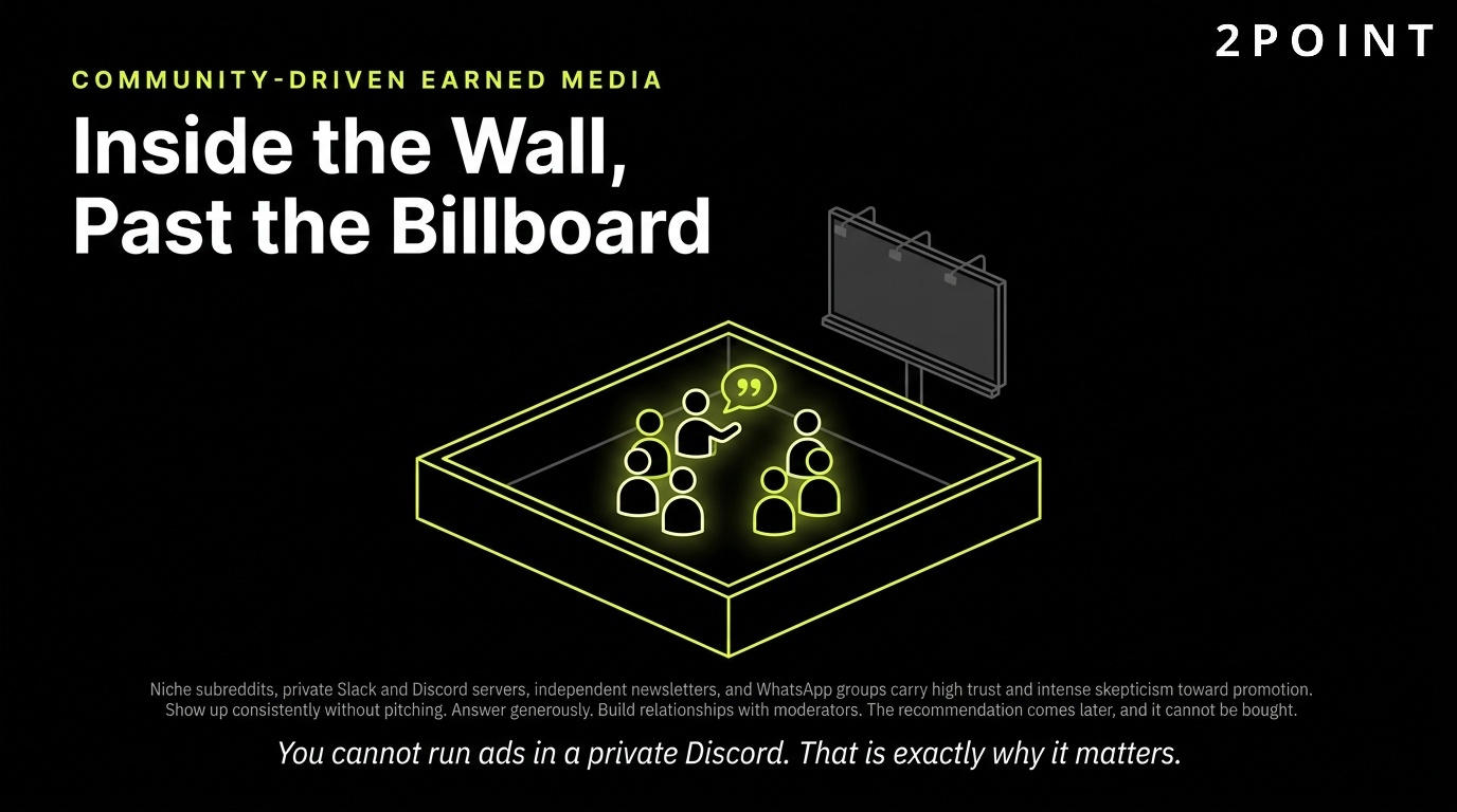 Community-driven earned media: getting inside the wall, past where any billboard reaches.