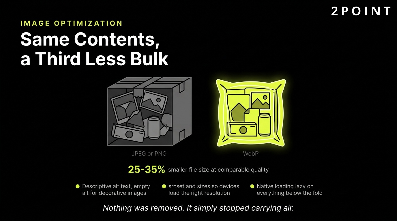 Image optimization for SEO: the same contents packed into about a third less bulk.