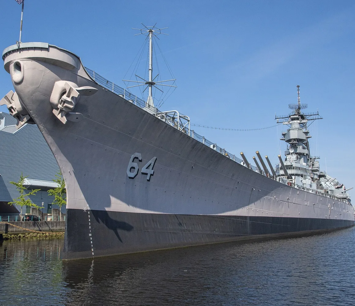 Battleship USS Wisconsin on the Norfolk waterfront