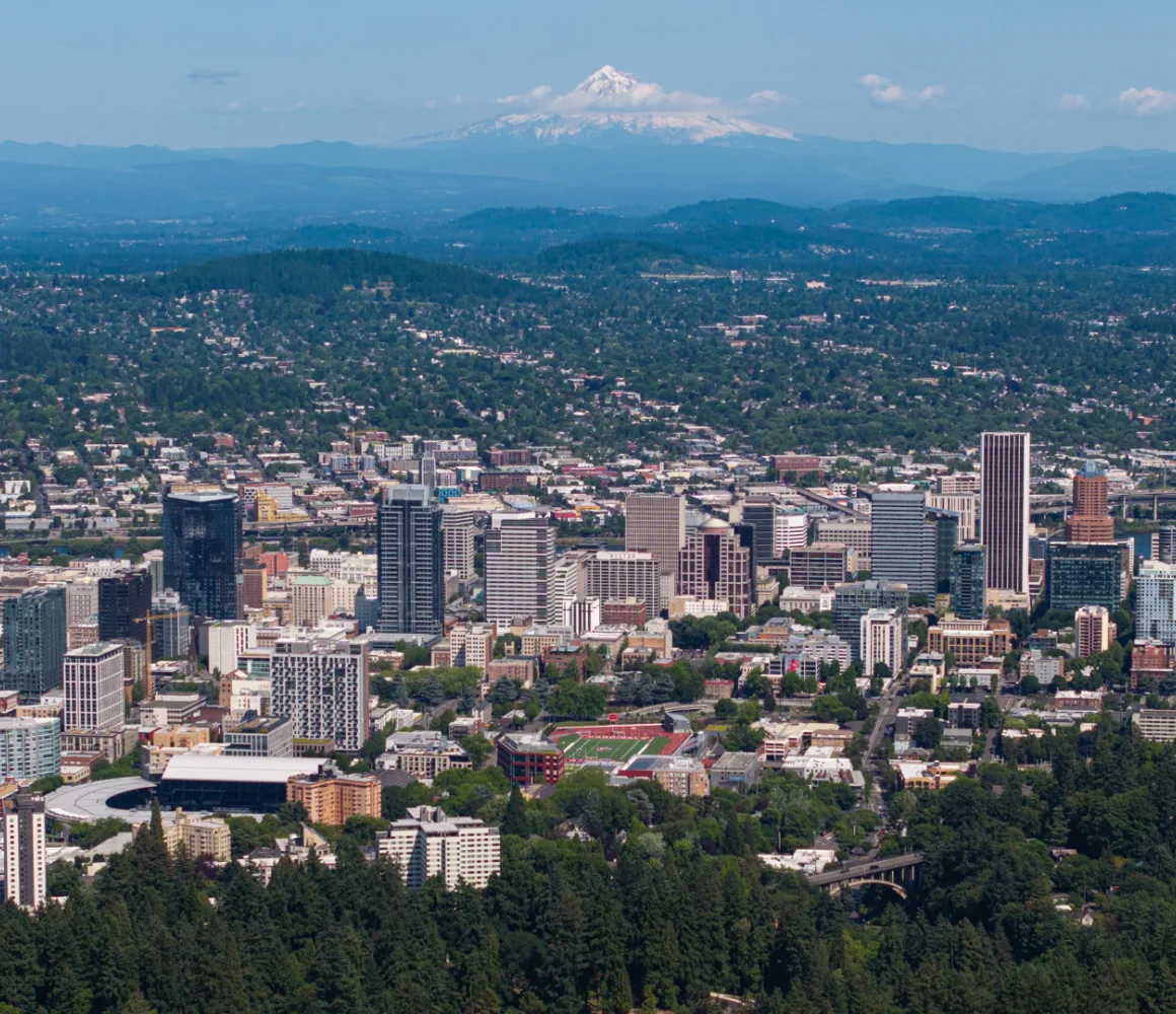 Aerial view across Portland, Oregon