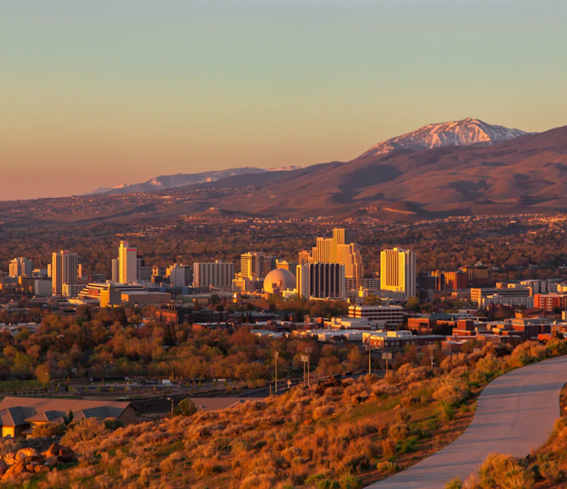 Reno skyline with the Sierra Nevada behind