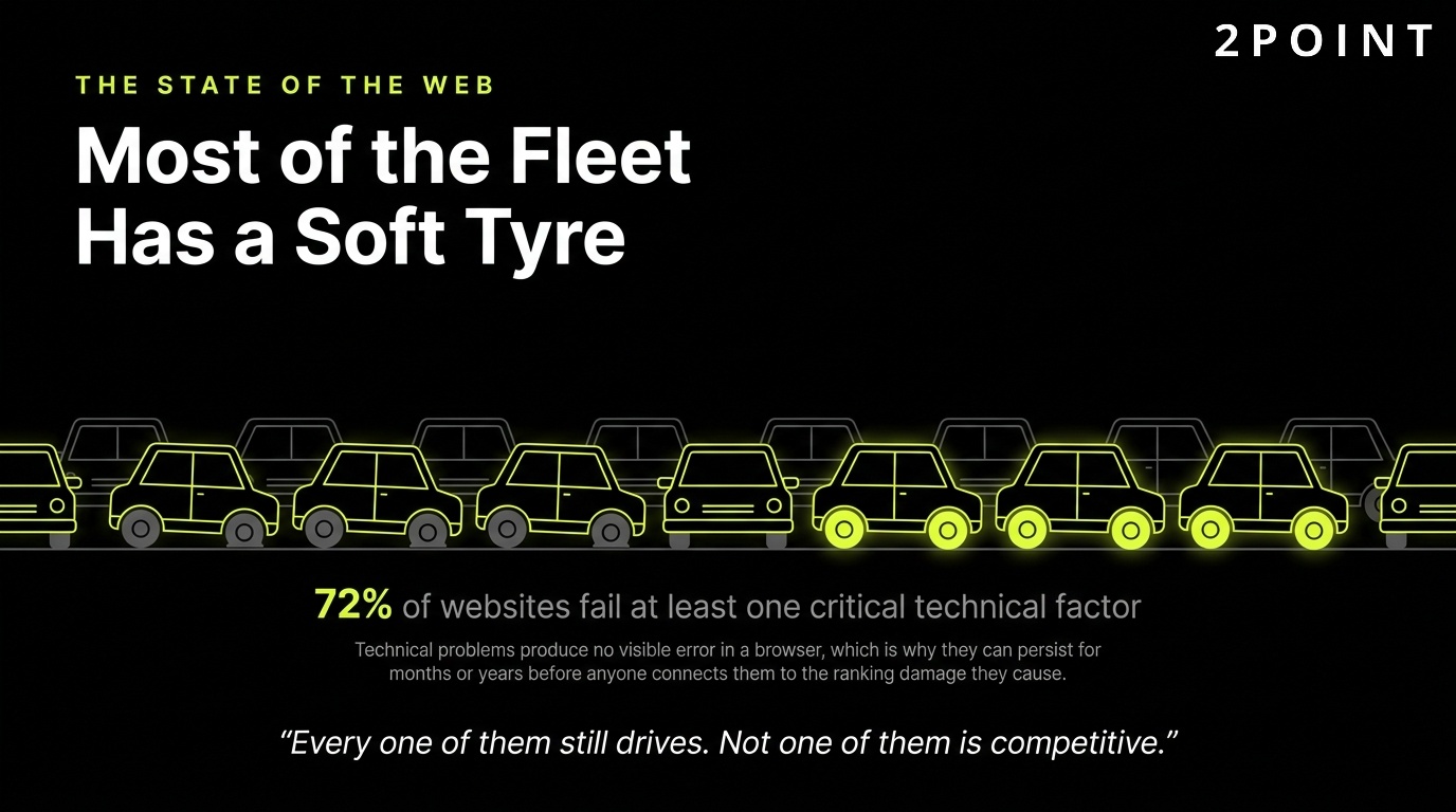 The state of the web in 2026: most of the fleet is running on a soft tyre, carrying unfixed technical issues.