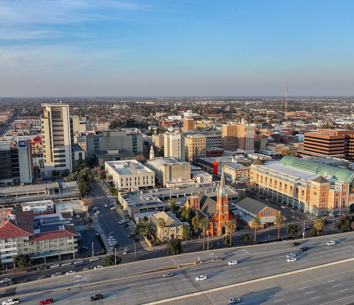 Aerial view of the Stockton skyline