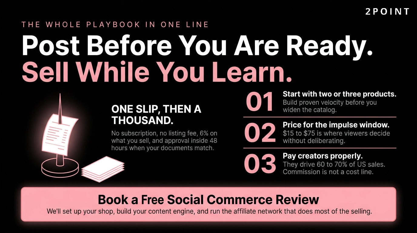 TikTok Shop strategy summary and call to action, built into a working sales system with 2POINT.